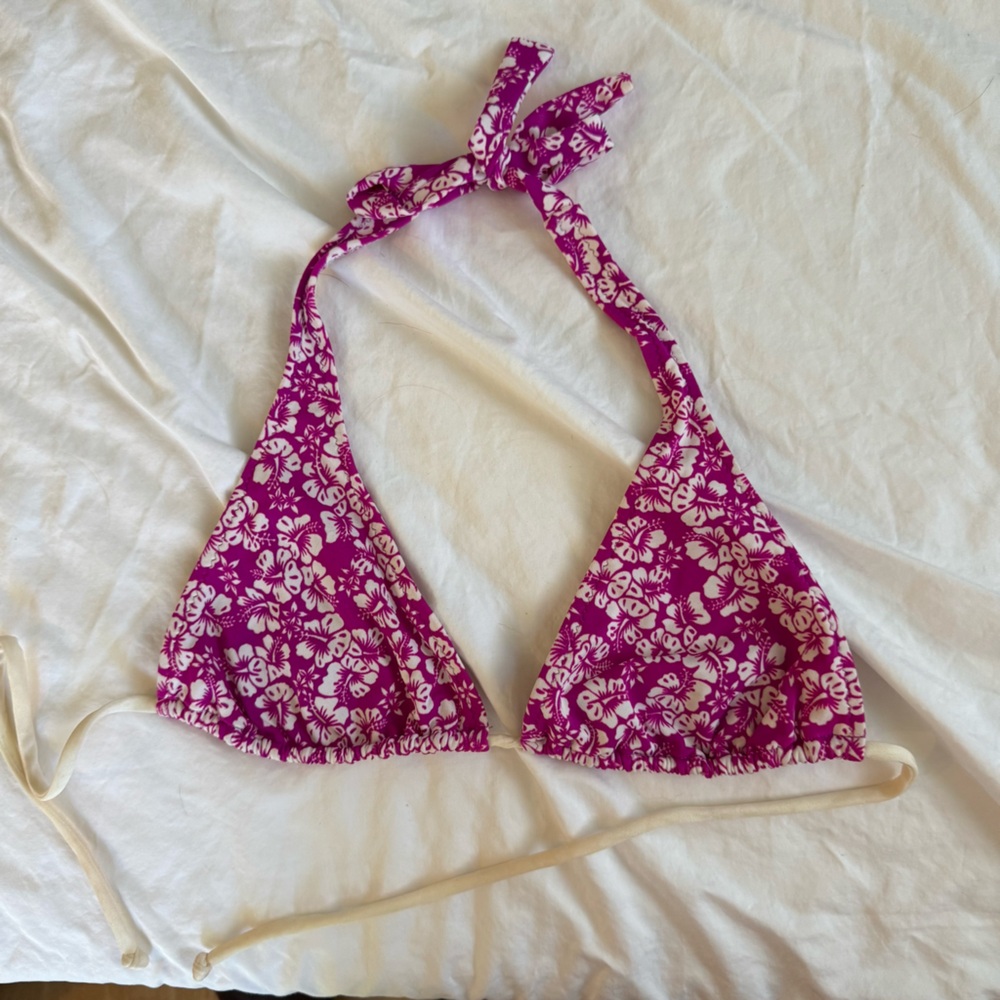 Vintage Inspired Purple and White Floral Bikini Top